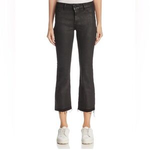 DL1961 Lara Mid Rise Cropped Flare Jeans Black Waxed Raw Hem Sz 27